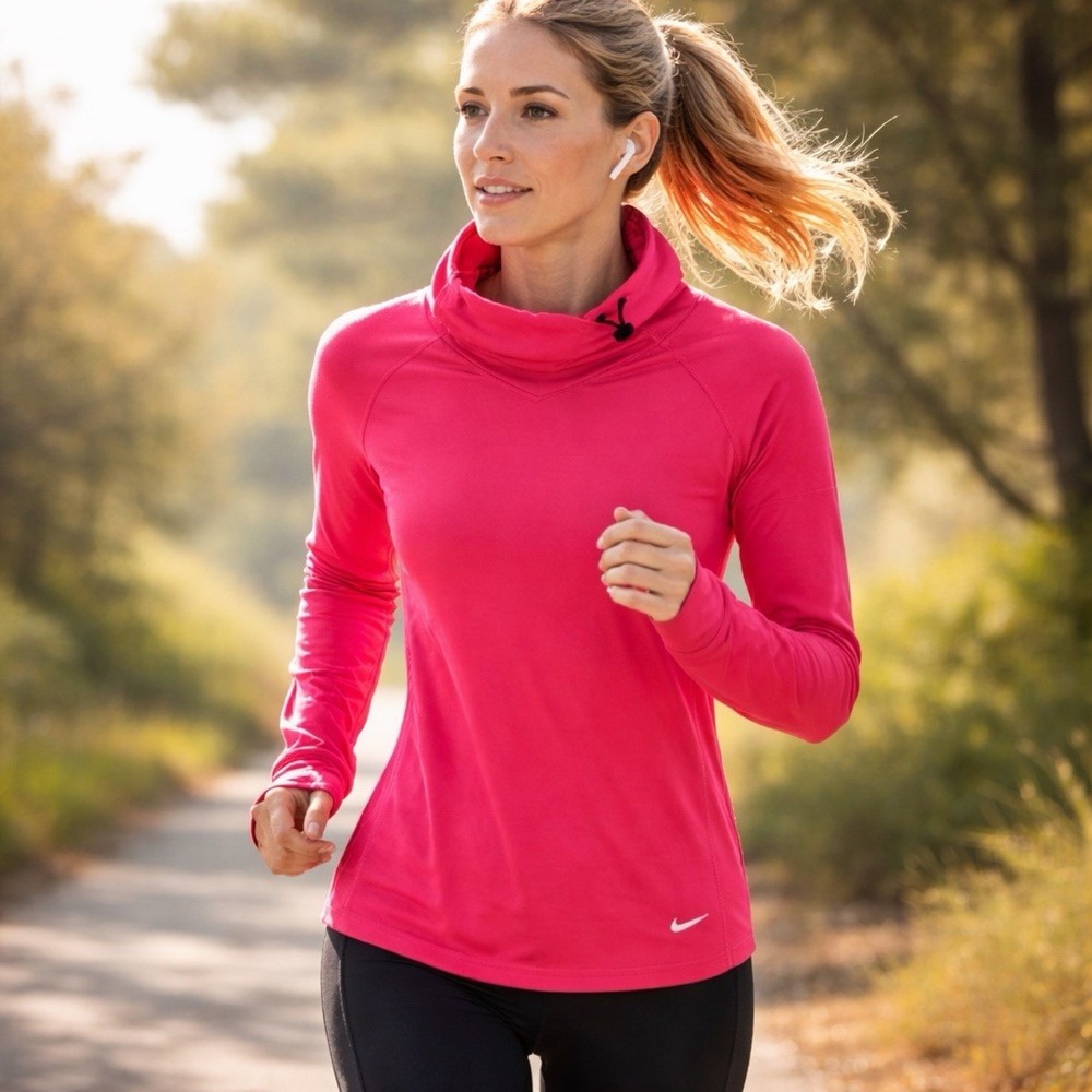 Nike Running Dri-FIT Top Women Size S Cowl Neck Thumbholes Pullover